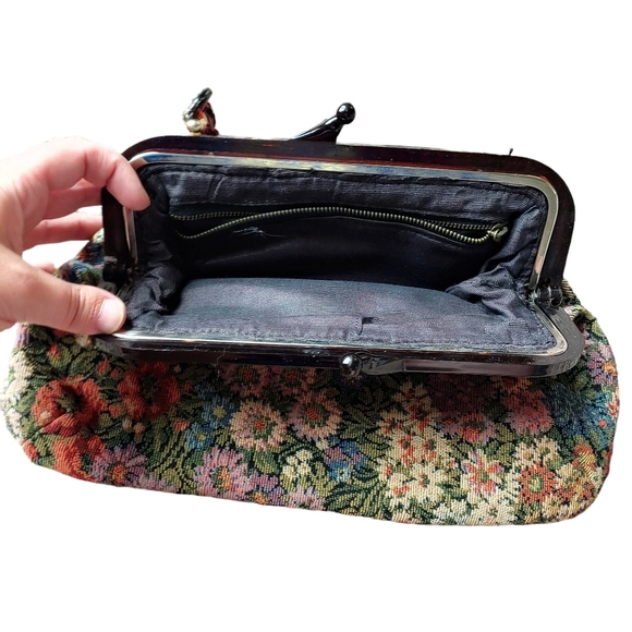 Vintage Wooden Frame Boho Tapestry Floral Colorful Handbag - Picture 4 of 4